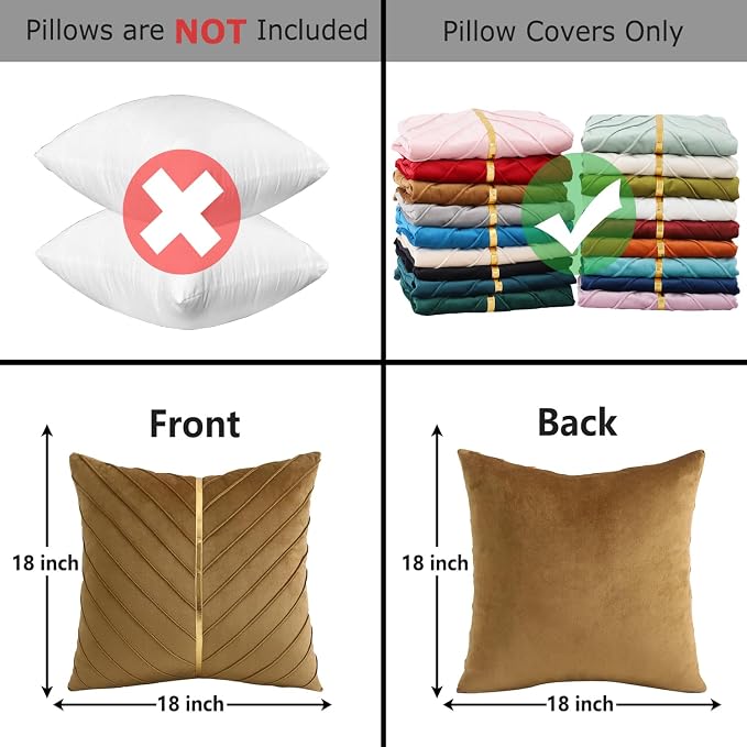 Velvet Throw Pillow Covers 18x18 inch Pack of 2 Gold Decor Brown