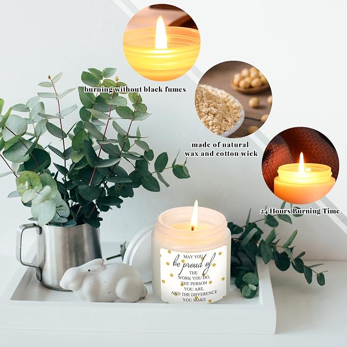 Fumete 10 Pcs Employee Appreciation Gifts Jars Scented Soy Candles 3.5 oz Inspirational Candles Team Thank You Gifts for Nurse CNA Week Gift Coworker Volunteers Teachers Group(White, Proud)