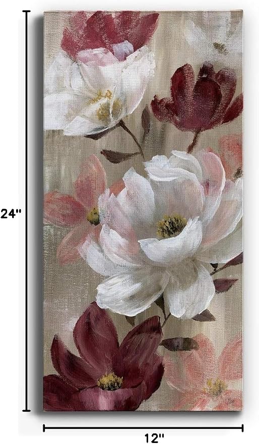 Renditions Gallery Canvas Flower Wall Art Home Glam Paintings & Prints Colorful Rose Garden Modern Romantic Botanical Wall Hanging Decorations for Bedroom Office Kitchen - 12"x24" LT43