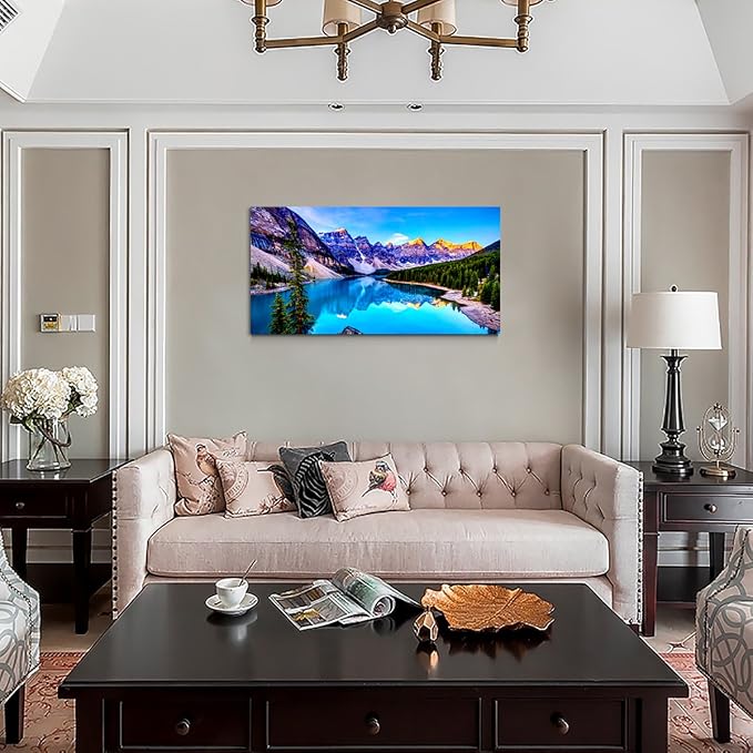 Haichuang Decor Art Moraine Lake Canvas Wall Art 57x28 Inches Framed Rocky Mountain Lake Wall Decor Wood Frame Waterproof HD Giclee Print Ready to Hang Nature Artwork for Living Room Bedroom Office