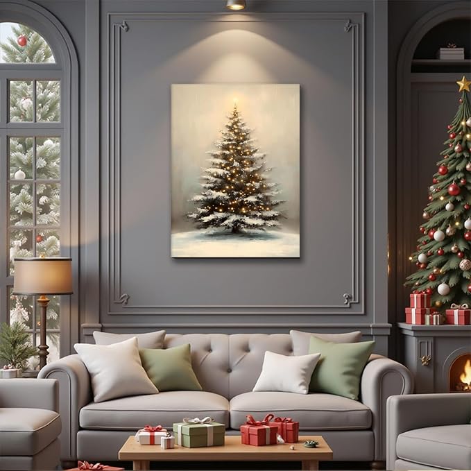 Popular Christmas Wall Art – Vintage Christmas Canvas Prints – Framed Christmas Decor for Indoor Holiday Decorations