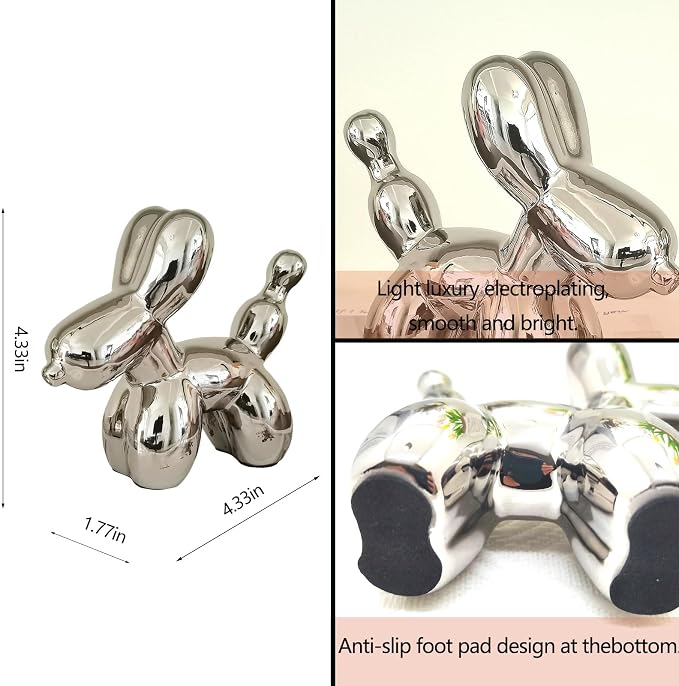 Ceramic Silver Balloon Dog Decor,Balloon Animal Statue(Small)