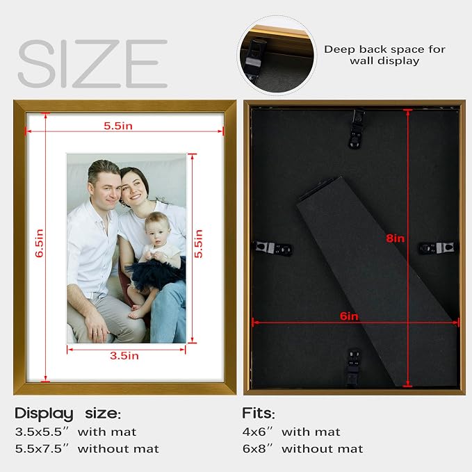 Frametory 6x8 Bronze Aluminum Metal Picture Frame Mat for 4x6 Glass