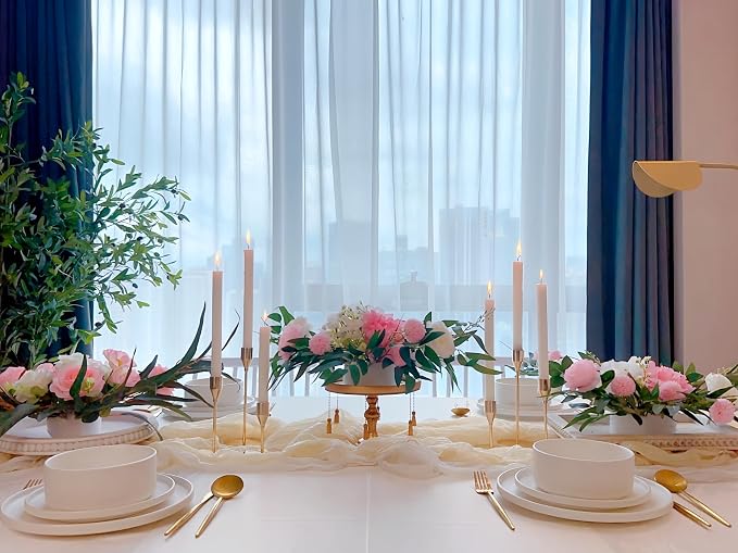 Gold Candlestick Holders, Metal Taper Candle Holders, Bulk Set of 15 | Elegant gold candle stands, 3 heights, for wedding centerpieces,dining tables, mantels, Thanksgiving,Christmas and home decor