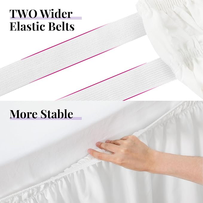 White Bed Skirt Twin Size 15 Inch Drop, Elastic Wrap Around Bedskirt | Solid Ruffled, Easy to Use, No Mattress Lifting, Wrinkle & Fade Resistant, with Adhesive Strips, Machine Wash/Dry/Iron