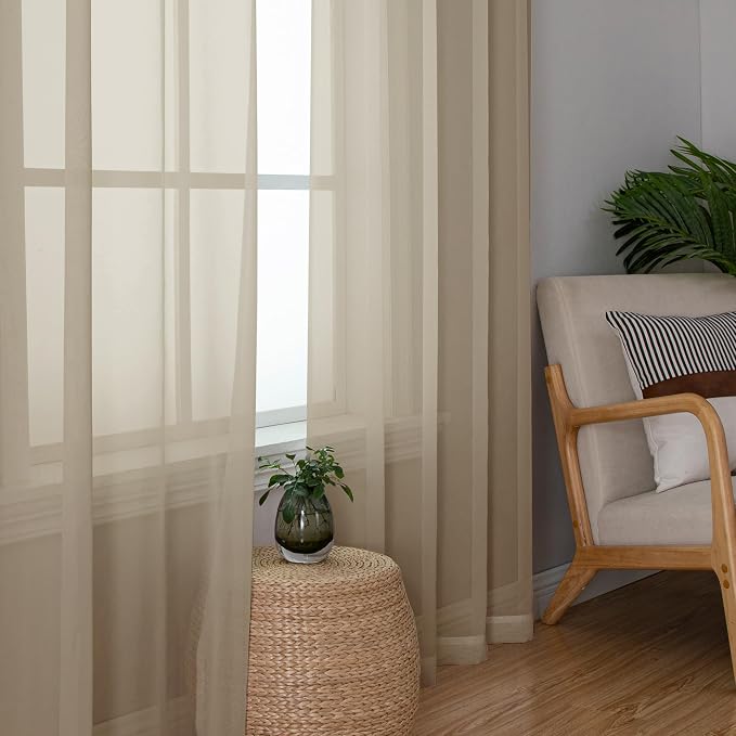 Simplebrand Taupe Sheer Curtains 96 Inches Long, Light Filtering Light Brown Rod Pocket Solid Color Window Sheer Curtain Panels, Elegant Curtains & Drapes for Living Room, Bedroom 2 Panels, 42" W