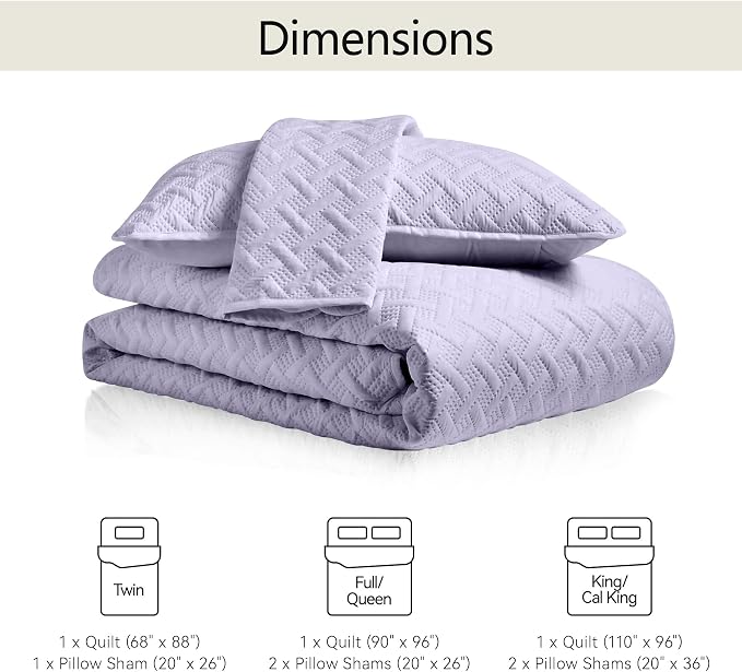 FLYMME Quilts Queen Size,Lightweight Lavender Bedspreads,Basket Weave Pattern,Ultra Soft Microfiber Bed Coverlet 3 Pieces for All-Seasons (1 Quilt,2 Shams)
