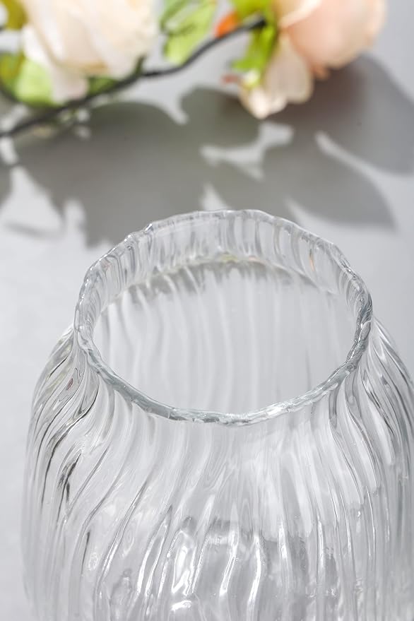 Clear Tall Vase,Large Clear Vases for Flowers,H-8.0" Simple Striped Design for Home Floor Decor,Farmhouse Decor, Centerpiece Coffee Table Decorations