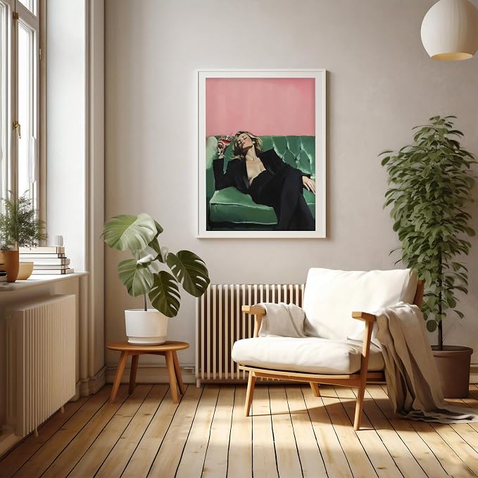 KAQNMY Retro Bar Wall Art Eclectic Cocktail Poster 16x24 Inch Unframed | Vintage Woman Wall Art Funky Victorian Woman on Couch with Martini Picture Trendy Bar Cart Decor for Kitchen Dining Room