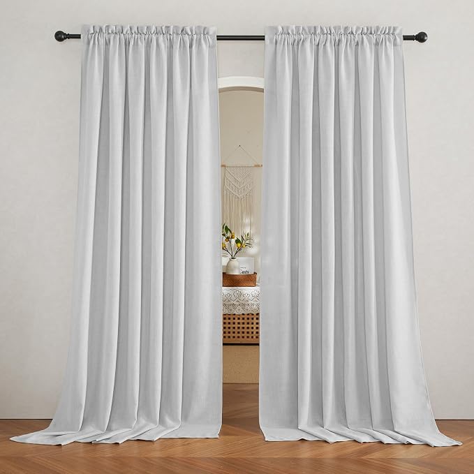 RYB HOME Linen Semi Sheer Curtains for Living Room, Light Filtering Half Privacy Window Curtains & Drapes for Bedroom, 2 Panels, Dove Green, 70" W x 108" L