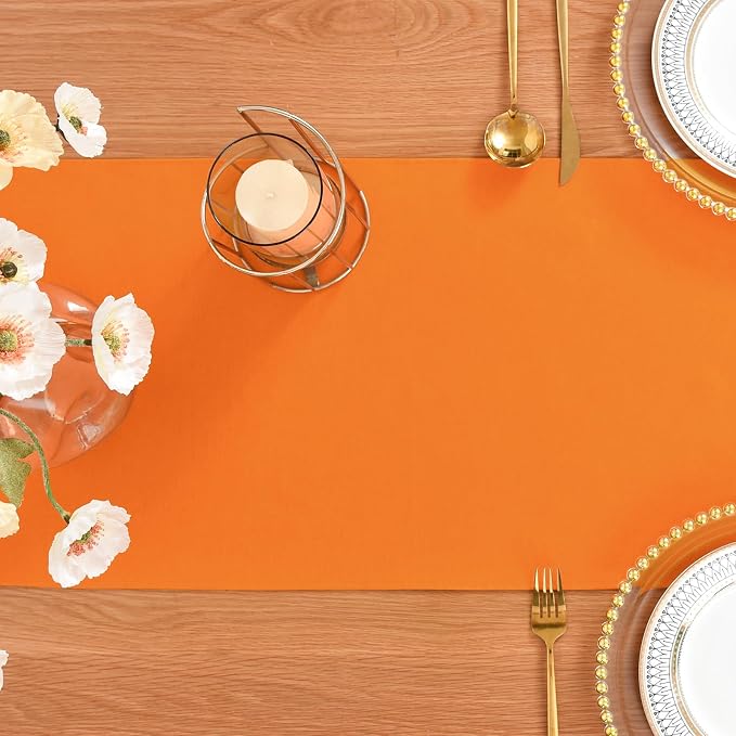 Faux Linen Table Runner Water Resistant 13 x 72 in, Orange | Farmhouse Rustic Table Runners, Coffee Table Runner, Dresser Runners for Bedroom, Living Room, Kitchen, Dining, Party