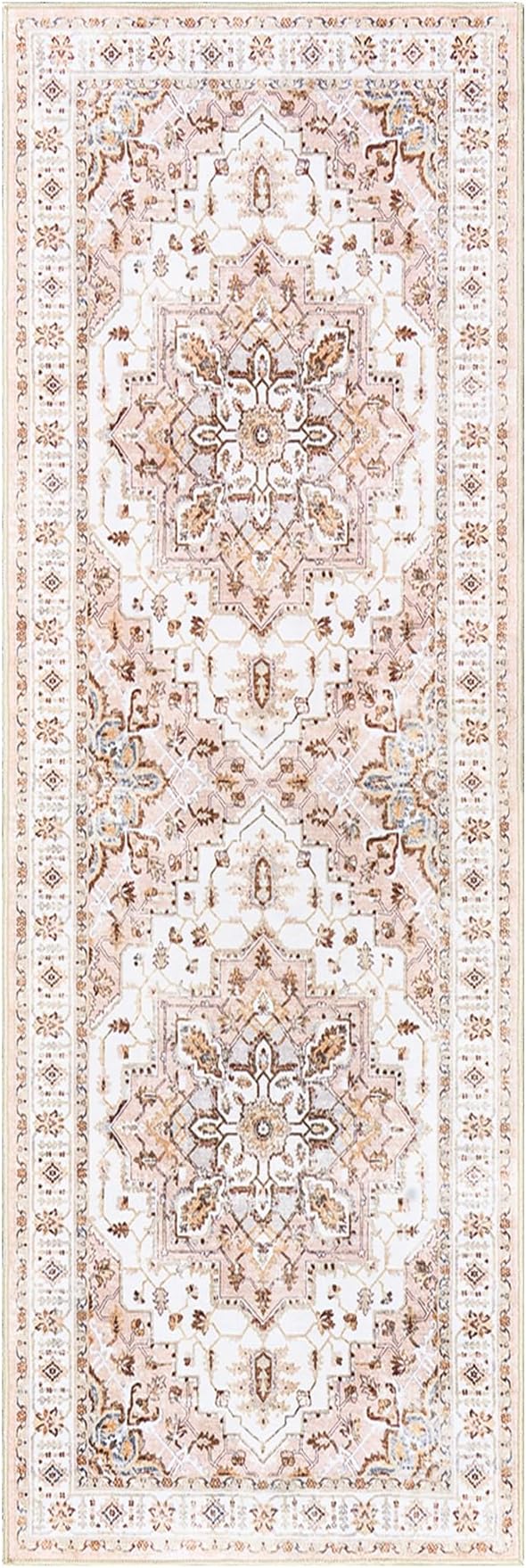 Madane Kitchen Runner 2'6''x8' Soft Rug Runners for Hallways, Pink | Vintage Machine Washable Rugs 2.5x8 Ft, Non-Slip Low Pile Stain-Resistant 8ft Floor Carpet for Laundry Room Corridor