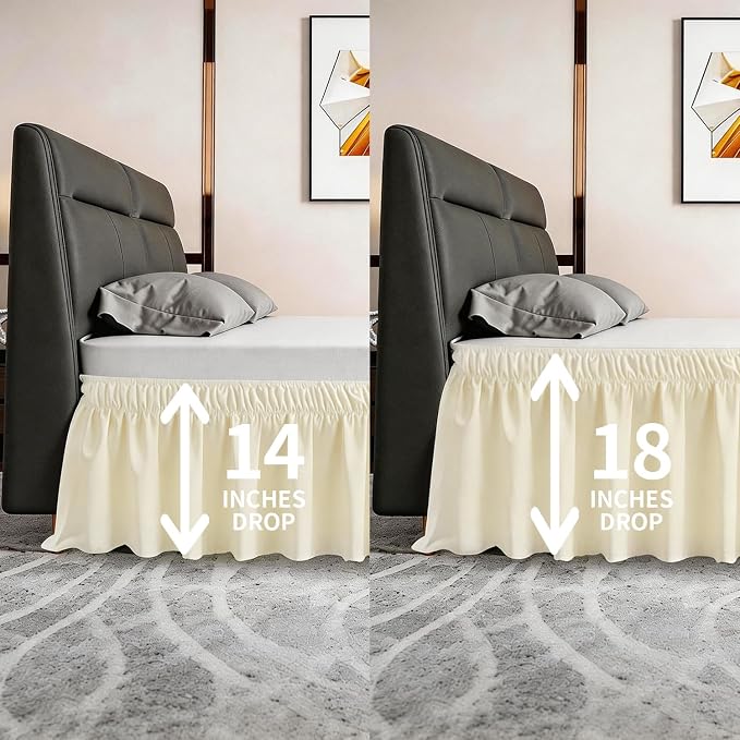 ANARACHON Full Bed Skirt, Elastic Wrap Around Bed Skirt Full Size, Bed Skirts for Adjustable Bed, Easy Fit with 18" Drop Length Tailored Drop Dust Ruffle (Light Yellow)
