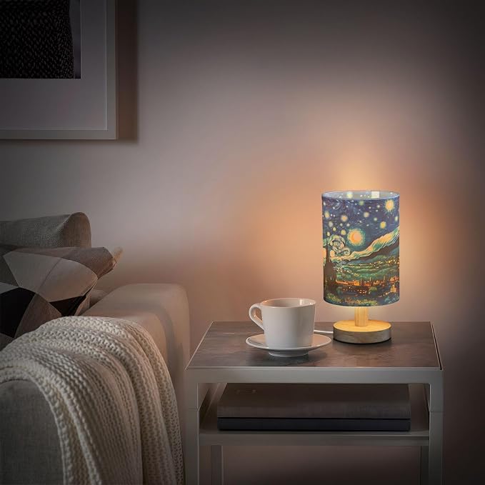 ALAZA Starry Night Mountain Art Decor Bedside Table Lamp with USB Port for Bedroom Nightstand Office Desk LED Bulb Included