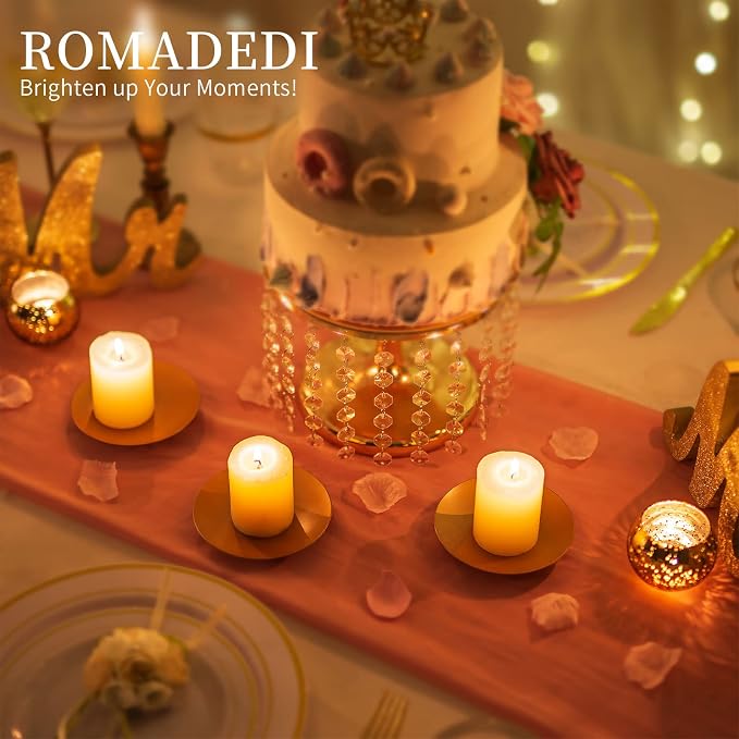 Romadedi 12-Pack Gold Iron Candle Plate, Small Tray for Pillar, 4.25 in