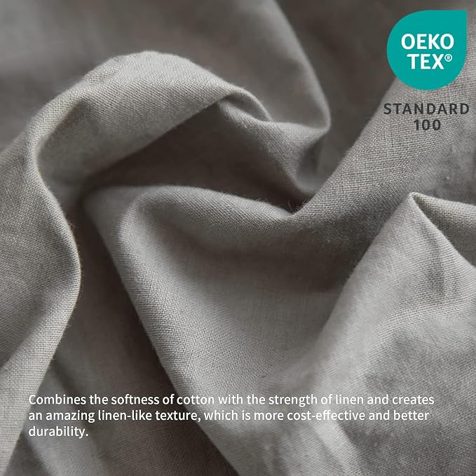 BISELINA French Linen Bed Skirt with Pleated Frills 22-Inch Tailored Drop Natural Flax Cotton Blend Dust Ruffle Soft Cozy Farmhouse Bedding (22" Queen, Grey)