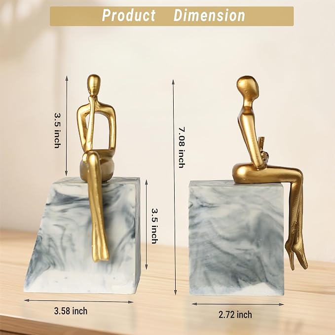 Book Ends for Shelves to Hold Books,Heavy Duty Thinker Abstract Statue | Decorative Bookends for Home Office Bookshelf, Gift for Book Lovers,1 Pair