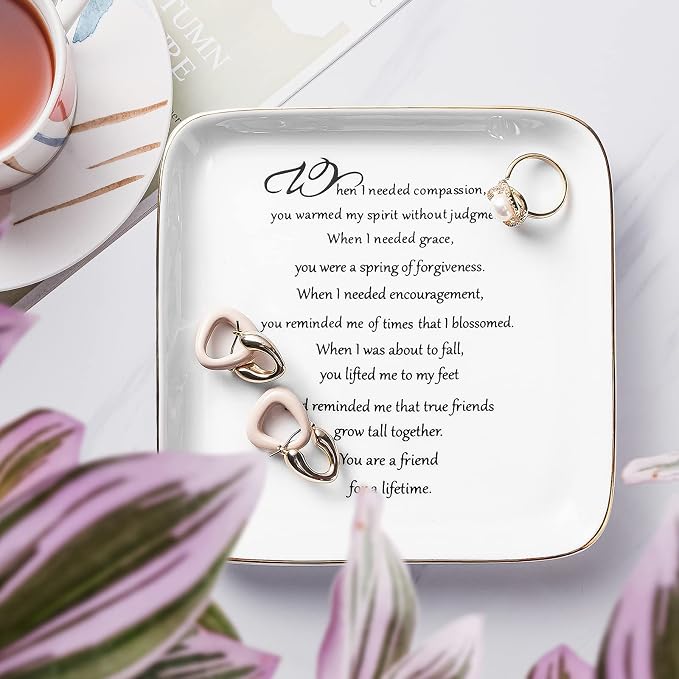 PUDDING CABIN Friend Gifts for Women Birthday Lifetime Ring Dish Friendship Trinket Tray