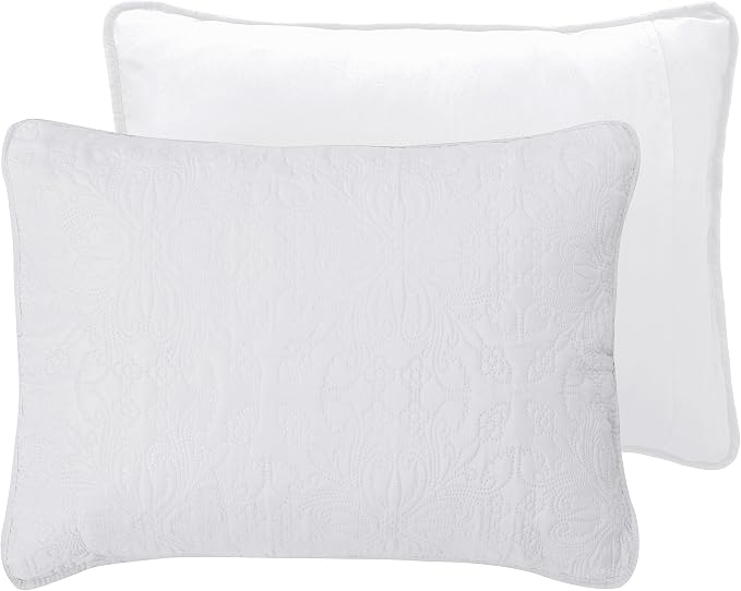 Easy-Going Reversible Quilt Set Full/Queen, Bedspread with 2 Shams | Damask-White/White, Lightweight Bed Comforter, 1 Quilt + 2 Pillow Shams, All-Season Coverlets for Bedroom