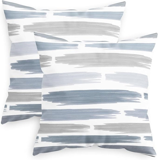 CaliTime Throw Pillow Cases Pack of 2 Cozy Fleece Abstract Geometric Texture Decorative Cushion Covers for Couch Bed Sofa Farmhouse Decoration 18 X 18 Inches Smoke Blue
