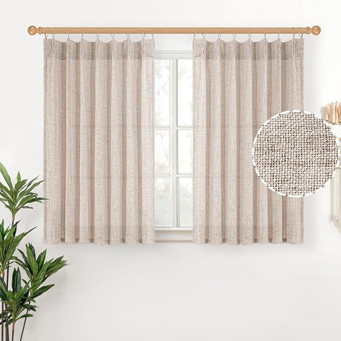 YoungsTex Cafe Linen Curtains 36 Inch Length for Kitchen Window Over Sink, Small Drapes Light Filtering Semi Sheer with Back Tab for Bathroom Window, 2 Panels, 40 X 36 Inch