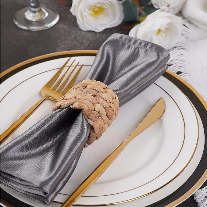 Napkin Rings Set of 12, Farmhouse Table Decor Handmade by Natural Water Hyacinth, Fall Rustic for Thanksgiving, Christmas, Wedding Table Dinnerware Decoration Set