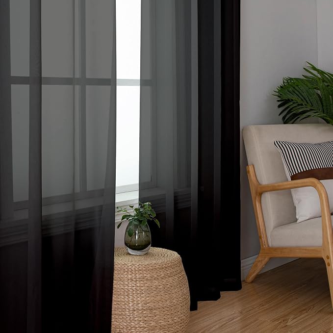 Simplebrand Black Sheer Curtains 72 Inches Long 2 Panels for Living Room, Rod Pockets Airy Window Treatments Voile Sheer Black Curtains Panels Lightweight for Front Back Patio Glass Door, 42" Width