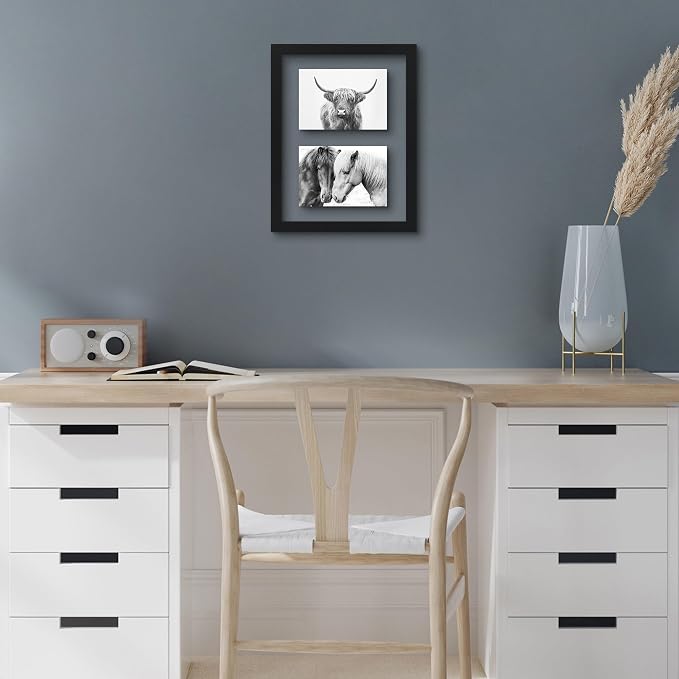 Americanflat 4x6 Floating Double Picture Frame - Engineered Wood - Black