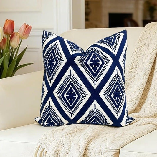 Slow Cow Embroidery Navy Blue Pillow Covers Cushion Covers Invisible Zipper for Living Room 18 x18 Inch