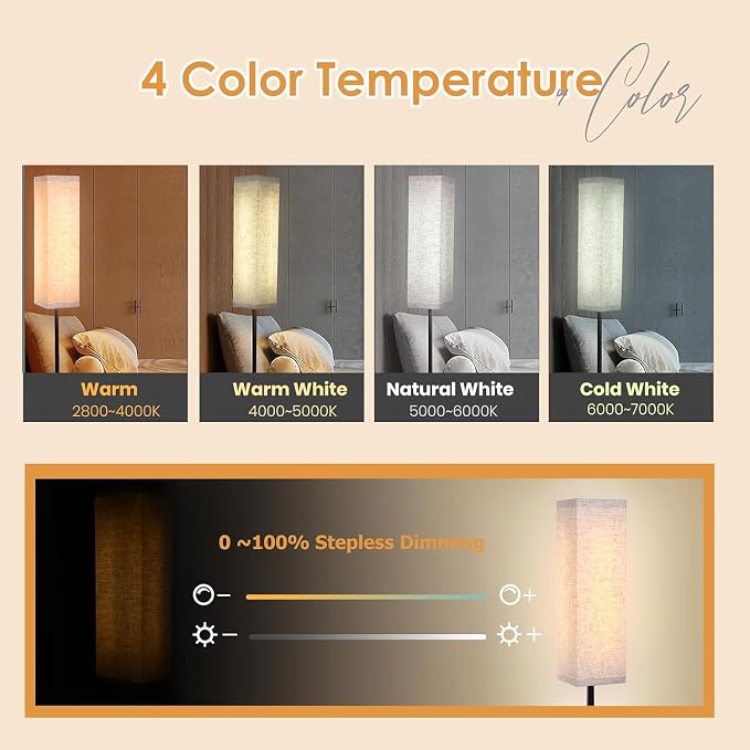 Modern Tall Floor Lamp with Remote for Bedroom Living Dimmable LED