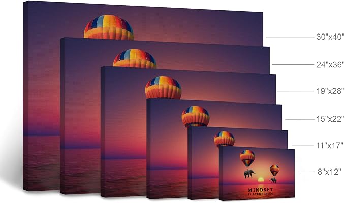 Smile Art Design Mindset is Everything Elephant with Balloon in Sunset Motivational Wall Art Canvas Print Inspirational Wall Art Entrepreneur Quote Office Living Room Decor Gift Ready to Hang 11x17