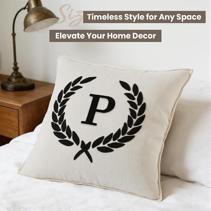 Pack of 2 Chenille Initials Pillowcases 20x20 inch Cream White
