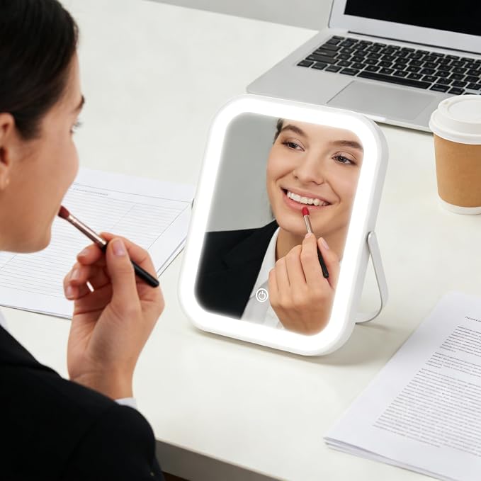 ROLOVE 6x8 Inch Rechargeable Makeup Mirror with Lights, 3 Color, Portable