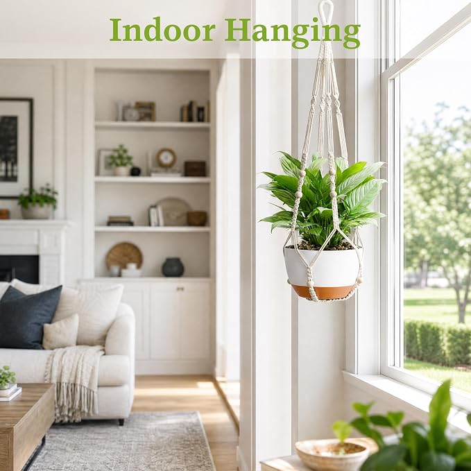 Macrame Plant Hanger - Fits 4-13 Inch Pots, Set of 2, Ivory