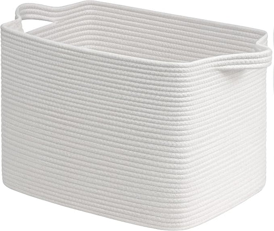 Goodpick 50L Large Woven Storage Basket, 18" x 14" x 12", White | Stylish Gift Basket for Home Decor, Cotton Rope Baskets for Blankets & Toys Storage, Living Room & Bedroom Organization