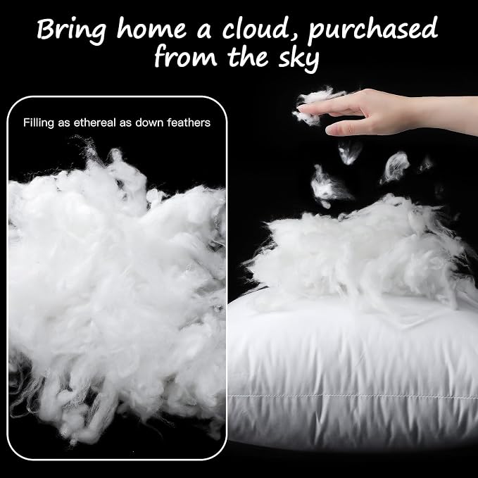 Artscope Synthetic Down Pillow Insert, 17x17 Throw Pillow Inserts Set of 2 | Down Alternative Ultra Soft Fluffy Sleeping Pillow, 100% Cotton Cover, Decorative Pillows-White