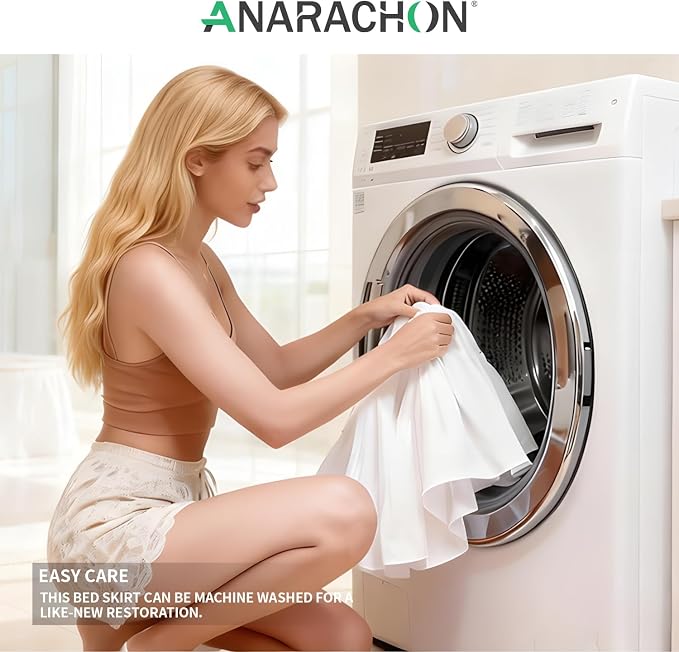 ANARACHON Dorm Bed Skirt Twin XL 30 Inch Drop, 100% Microfiber Extra Long College Dust Ruffle Bedskirt for Adjustable Beds, Elastic Wrap Around Design, White