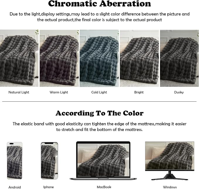 NEWCOSPLAY Faux Fur Thick Bubble Twin Blanket for Couch,Dark Grey,60"x80" | Luxury Fluffy Thick Warm Bubble Blanket for Couch Sofa Bed 1000GSM, Soft Plush Cozy Decorative Throw, Gift for Women Men