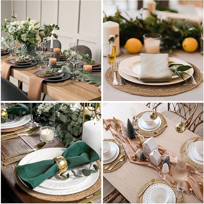 BAVIFY 13" Round Woven Placemats Set of 6, Plate Chargers for Dining Table | 13 Inch Place Mats Set of 6, Wicker Chargers for Dinner Plates, Boho Farmhouse Rustic Table Mats for Dining Table Decor