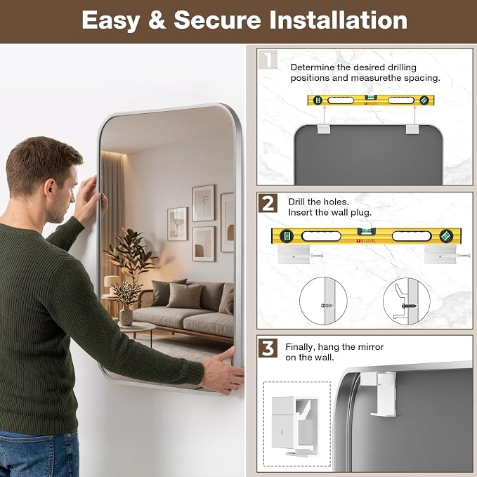 16"x20" Bathroom Mirror for Over Sink, Brushed Nickel Vanity Mirror | Aluminum Alloy Frame, Clear Reflection, Rust-Resistant, Vertical or Horizontal, Wall Mount, Bedroom and Entryway