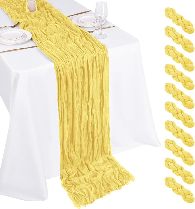10 Pack Light Yellow Cheesecloth Table Runner 17x108 Inch Boho Gauze Cheese Cloth Table Runners for Wedding Party Baby Shower Birthday Home Decor