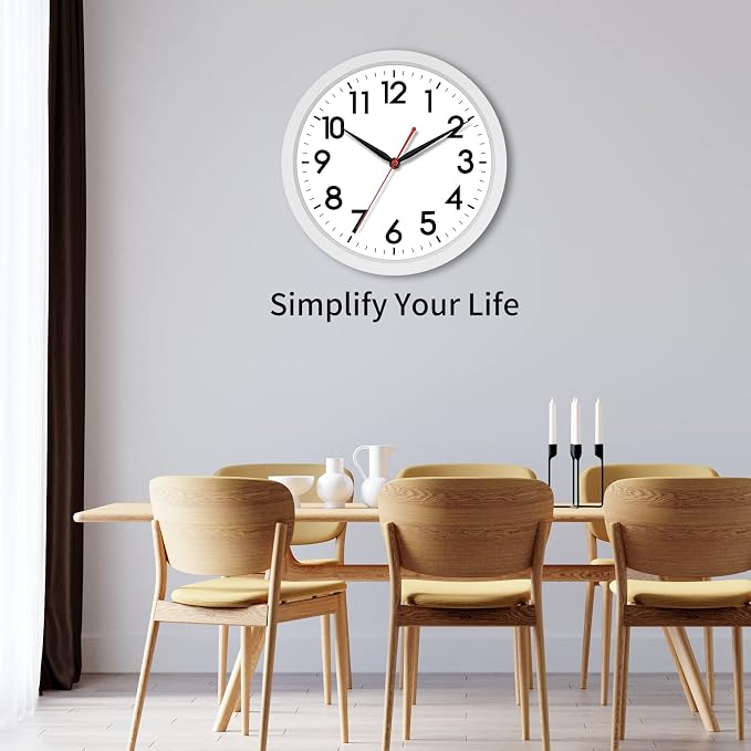 AKCISOT 12 Inch Wall Clock, Silent Battery Operated Analog Clock, White | Office | Kitchen | Living Room | Classroom | Easy-to-read Numbers