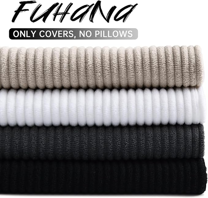 Pack of 4 Throw Pillow Covers Corduroy 18x18 Inch,Grey Black | Decorative Velvet Couch,Summer Cases Square,Farmhouse Boho Cushion Covers for Sofa Bed Living Room Home Decor & Office