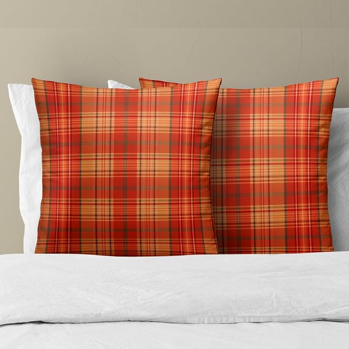 Fall Plaid Throw Pillow Covers 24x24inch Set of 2 Burnt Orange Buffalo Plaid Print Pillowcase Autumn Colored Tartan Thanksgiving Farmhouse Seasonal Decorative Cushion Cases for Home Sofa Patio