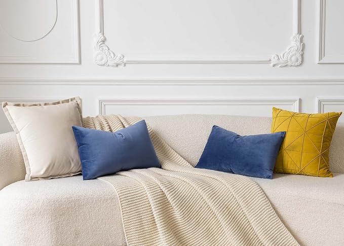 12x20 Lumbar Velvet Throw Pillow Covers Set of 2 for Couch Sofa Bed,Blue
