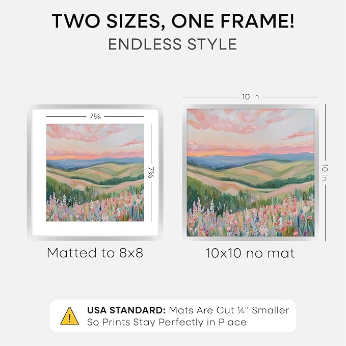 Homeforia 10x10 Silver Picture Frame, High-End Metal, 8x8 Mat, Glass