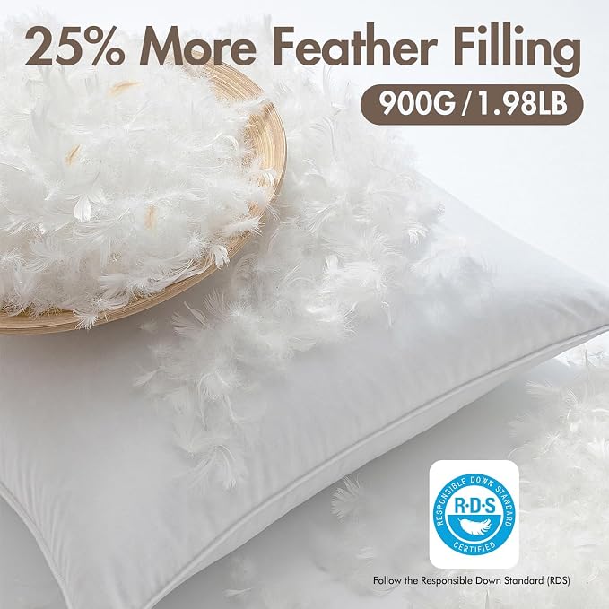 MIULEE 18x18 Feather Down Pillow Inserts Set of 2 Fluffy for Chop Look | Throw Pillows for Bed Couch Sofa, Fluffy Plump and No Smell Feather Down Fills with Down-Proof Cotton Cover