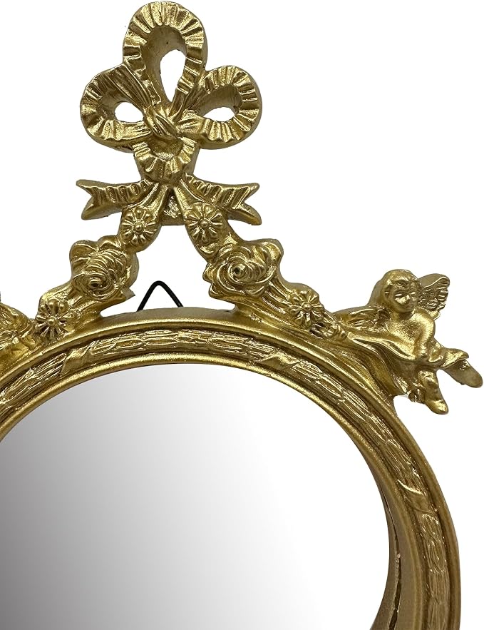 Vintage Vanity Makeup Desk Mirror, Antique Traditional Bow Table Mirror, Gold, for Dressing Table, Bedroom, Bathroom, Tabletop