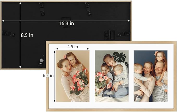 Golden State Art 8.5x16.3 Collage Frame for 3 5x7 Photos Gold 1 Pack