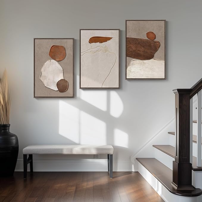 Framed Modern Rustic Neutral Abstract Wall Art, 3 Piece Set, Each 16x24 In | Earth tone pictures, Canvas prints, Minimalist paintings, Artwork for walls, Wall decor for living room dining room bedroom